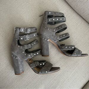 Grey block heel shoes